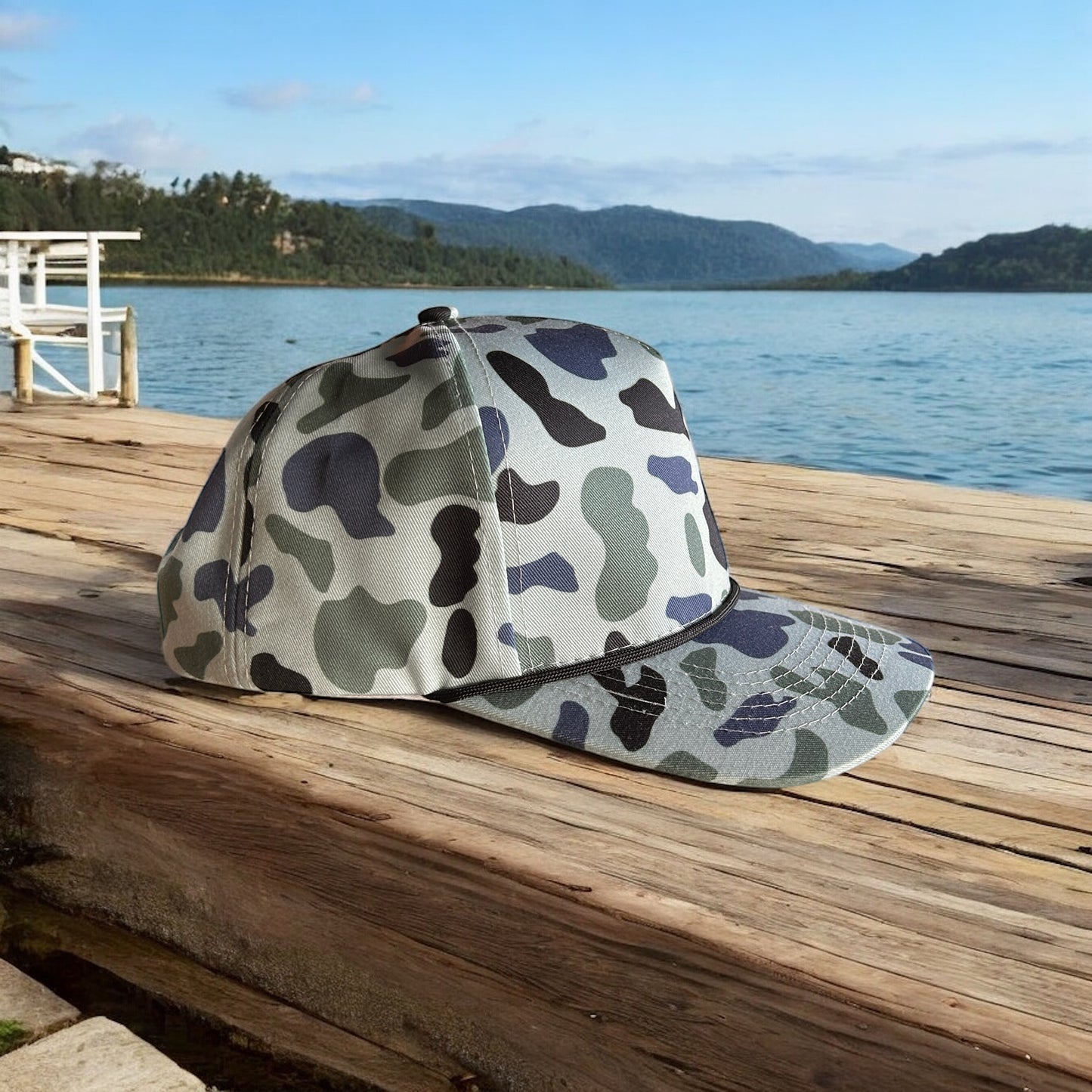 blue duck camo hats, custom camo patch hats, custom patch hats, leather patch ahts