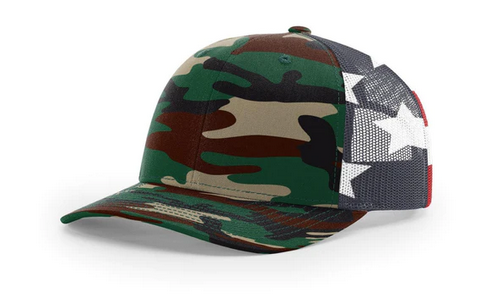 Richardson 112 PM Leather Patch Hats Hat Richardson Green Camo/American Flag