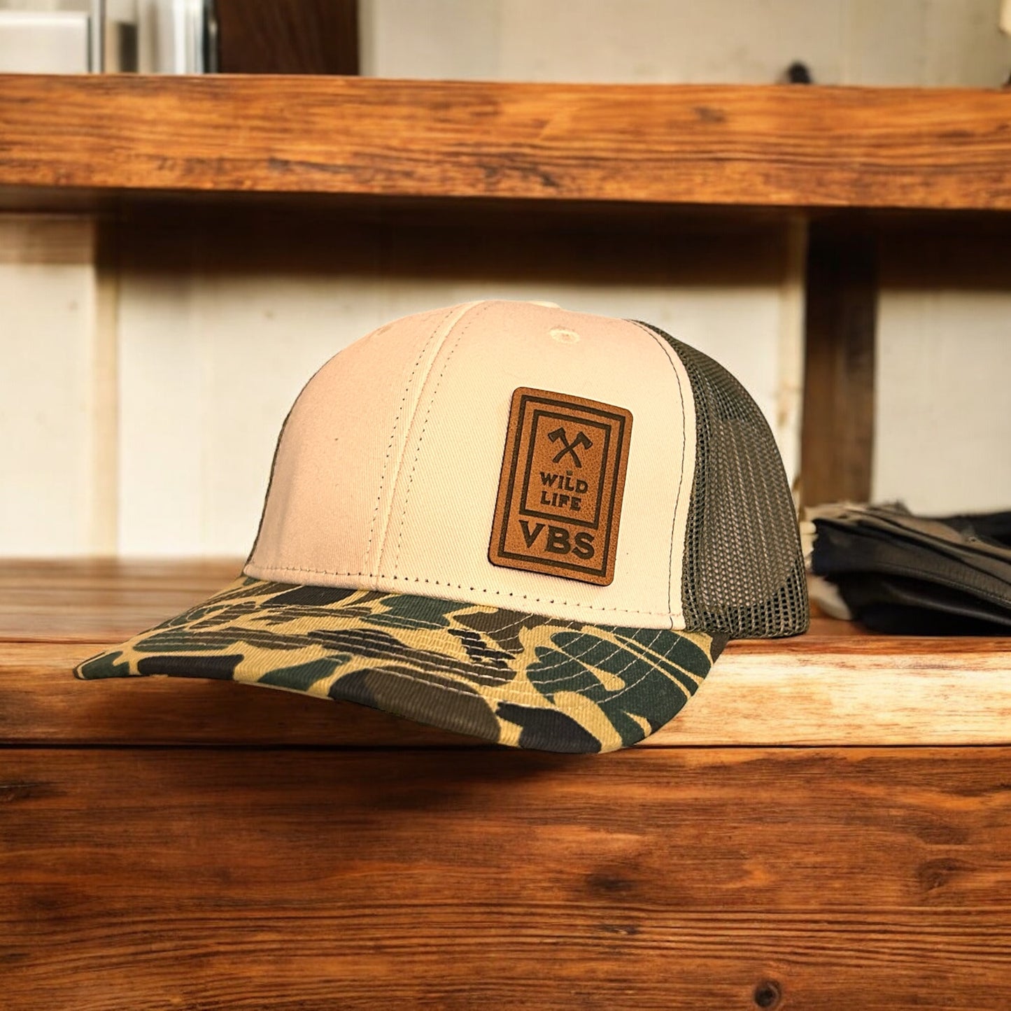 Custom Vintage Duck Camo 6 Panel Leather Patch Hat Aspen Camo Hat Von Burton Supply