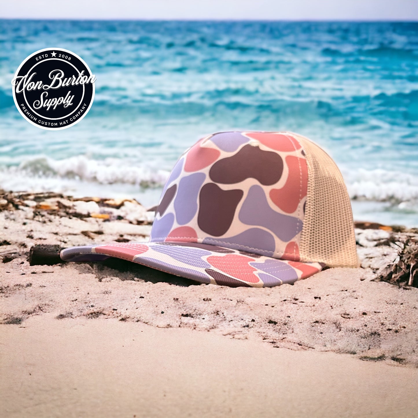 Coral Tide Creeper Duck Camo Five Panel Trucker Hat Von Burton Supply