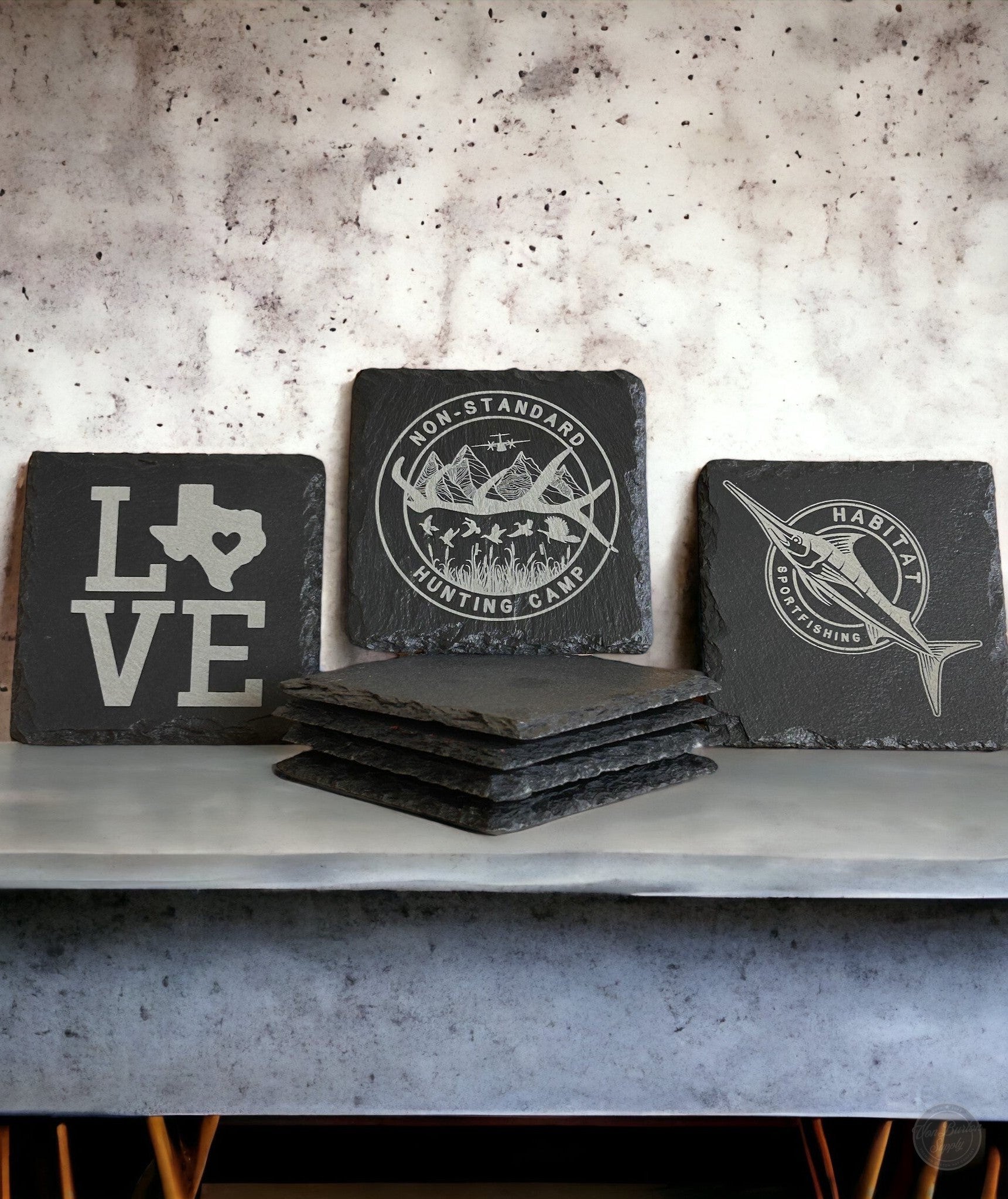 Custom Engraved Black Slate Coaster  Von Burton Supply