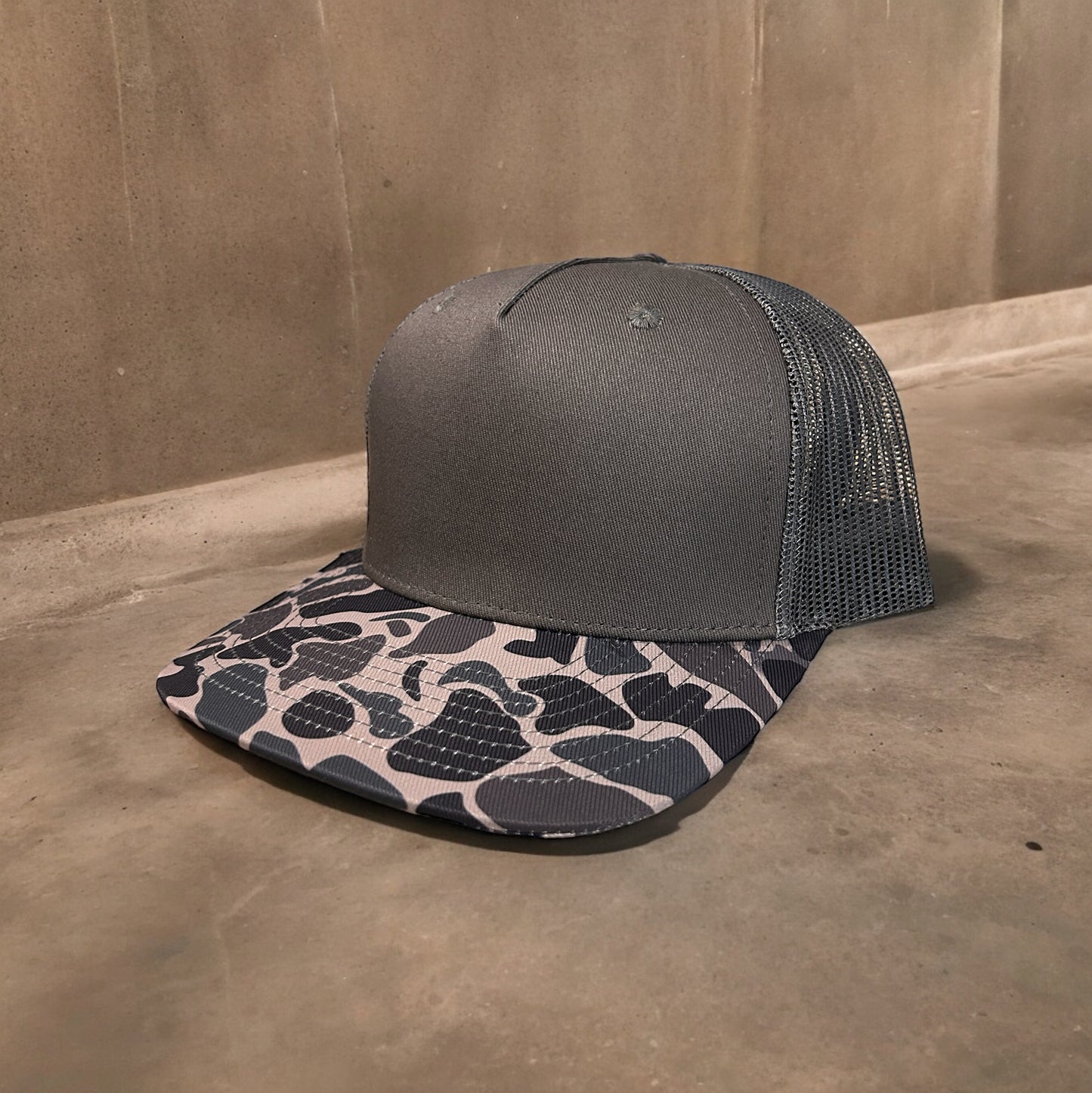 Custom Duck Camo Leather Patch Trucker Hat Cascade Camo Hat Von Burton Supply