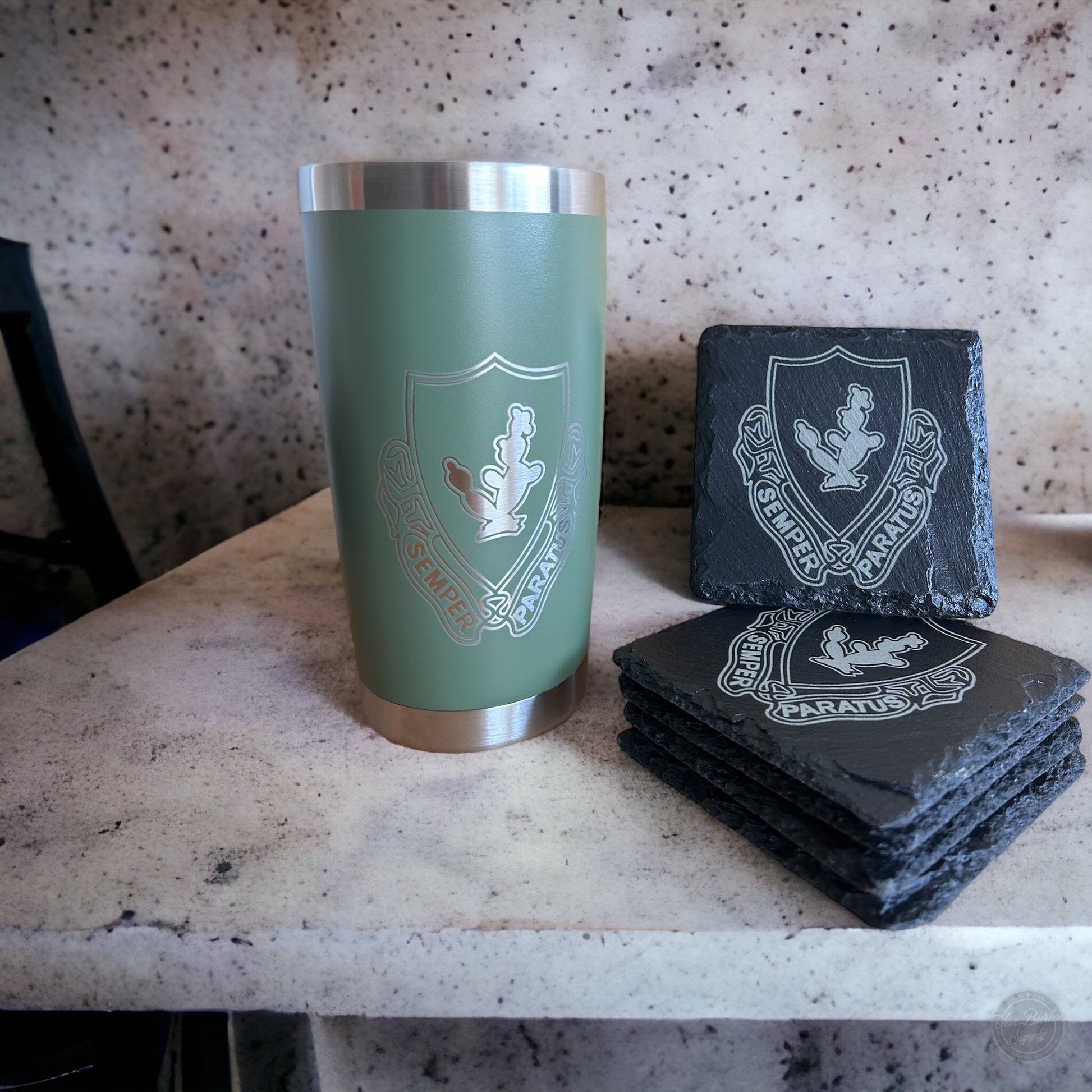 Custom Engraved Black Slate Coaster  Von Burton Supply