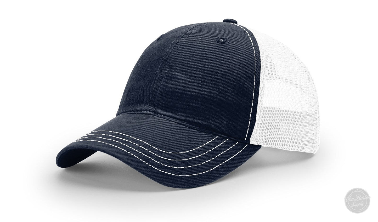 Richardson 111 Garment Washed Leather Patch Hat Von Burton Supply Navy/White