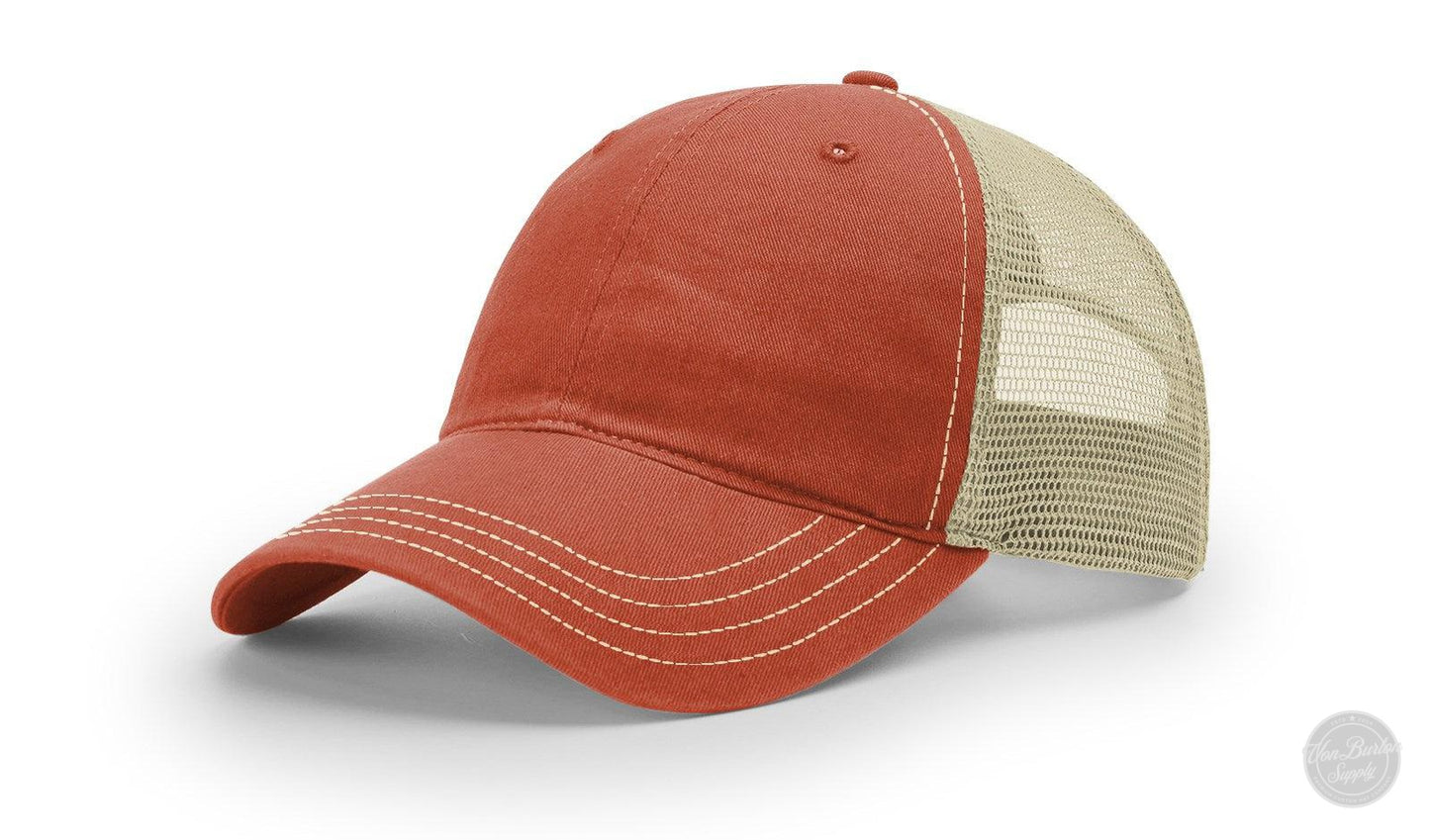 Richardson 111 Garment Washed Leather Patch Hat Von Burton Supply Orange/Khaki