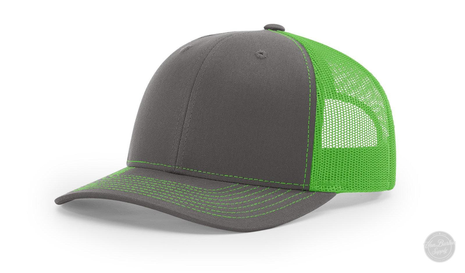 Richardson 112 Custom Leather Patch Hats Hat Richardson Charcoal/Neon Green