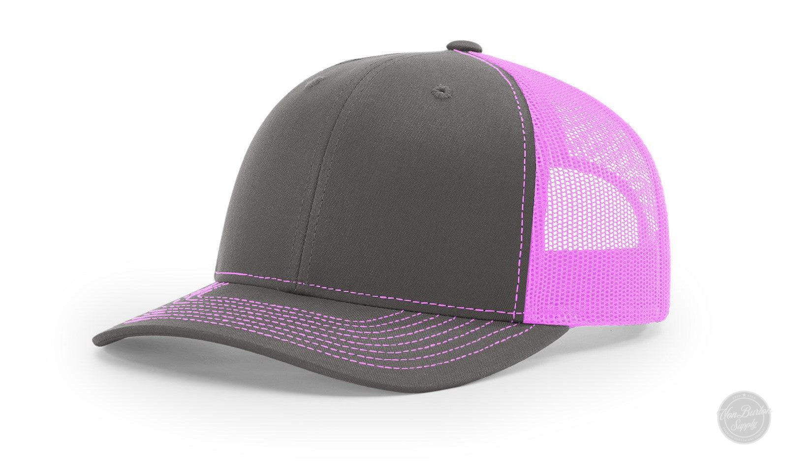 Richardson 112 Custom Leather Patch Hats Hat Richardson Charcoal/Neon Pink
