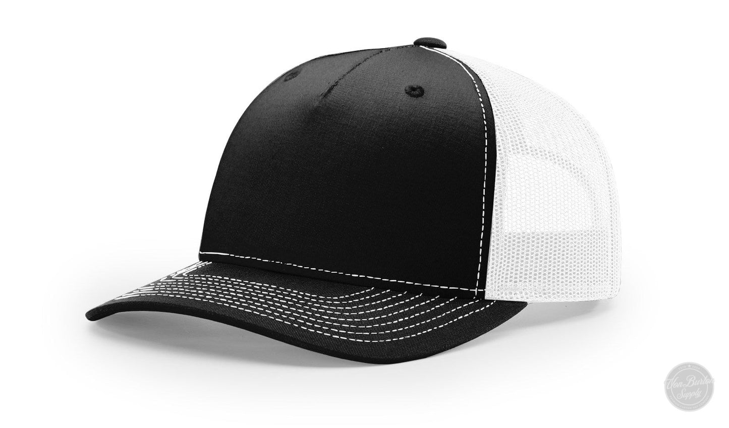 Richardson 112 FP Leather Patch Hat Hat Von Burton Supply Black/White
