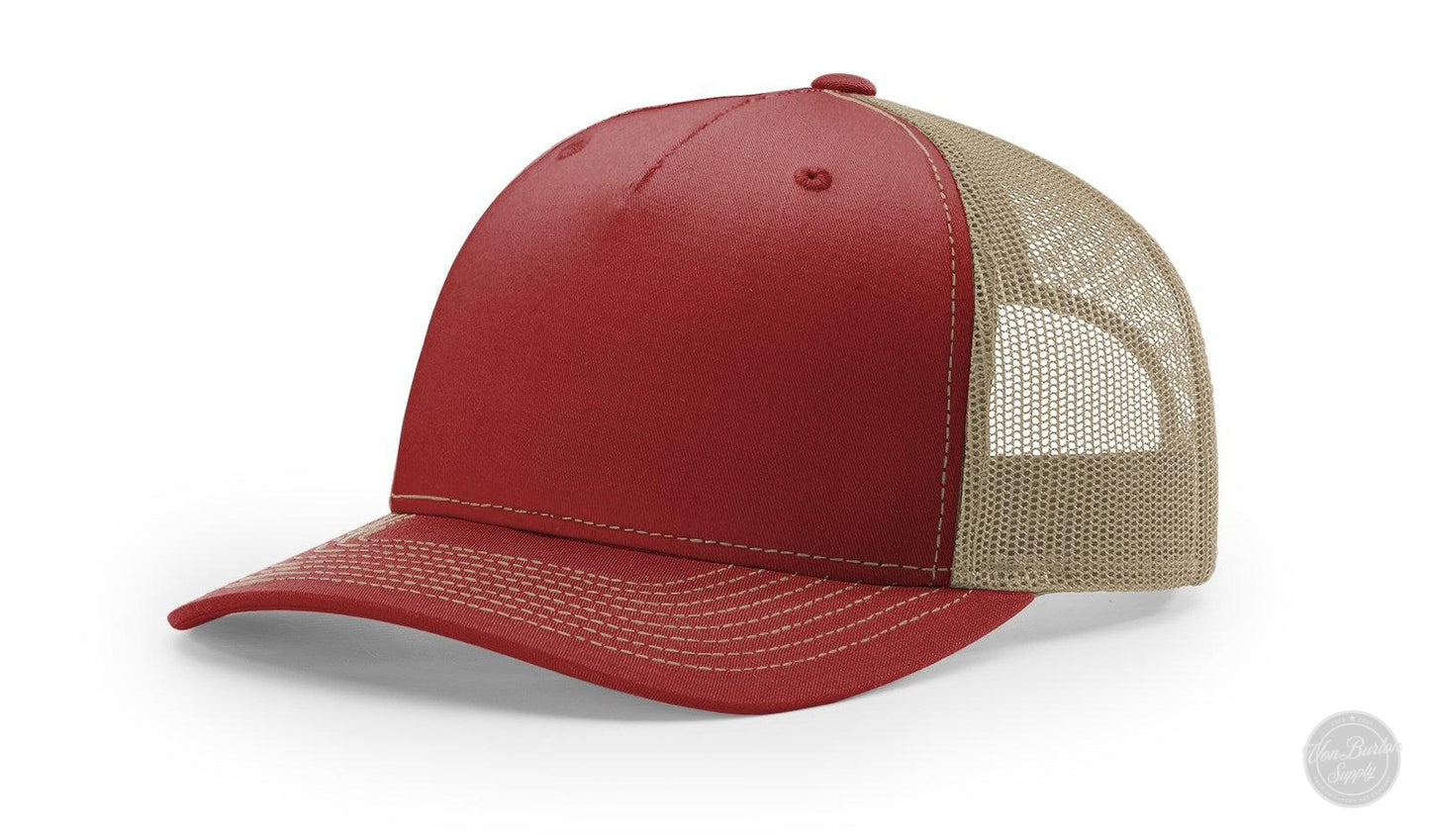 Richardson 112 FP Leather Patch Hat Hat Von Burton Supply Cardinal/Tan