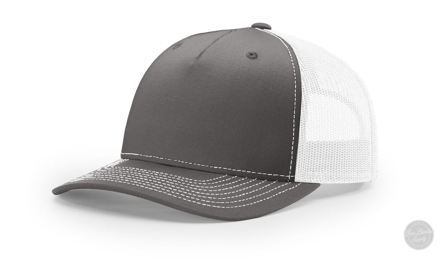 Richardson 112 FP Leather Patch Hat Hat Von Burton Supply Charcoal/White