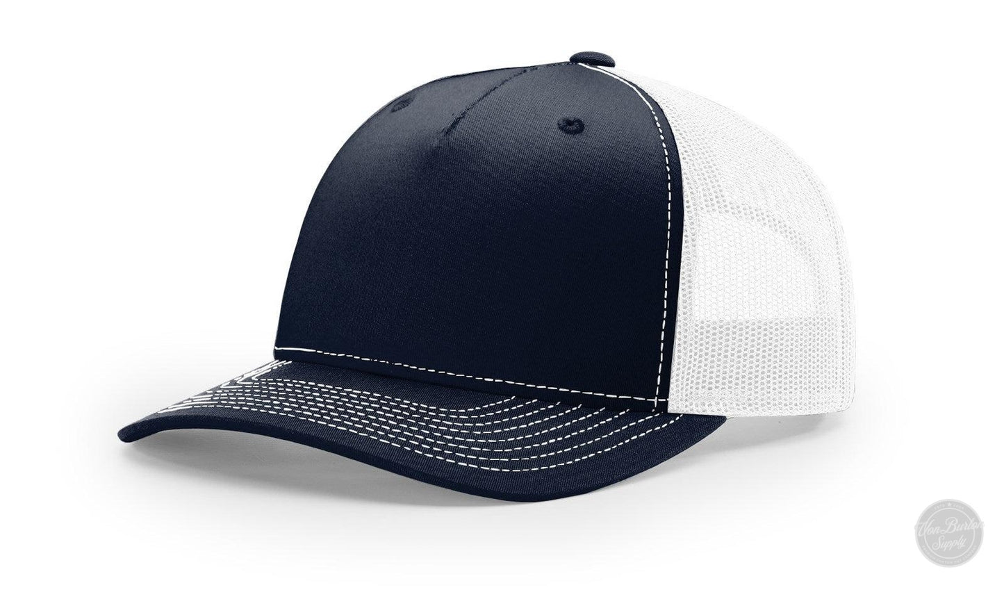 Richardson 112 FP Leather Patch Hat Hat Von Burton Supply Navy/White