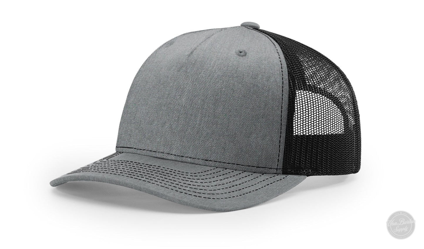 Richardson 112 FP Leather Patch Hat Hat Von Burton Supply Twill Heather/Black