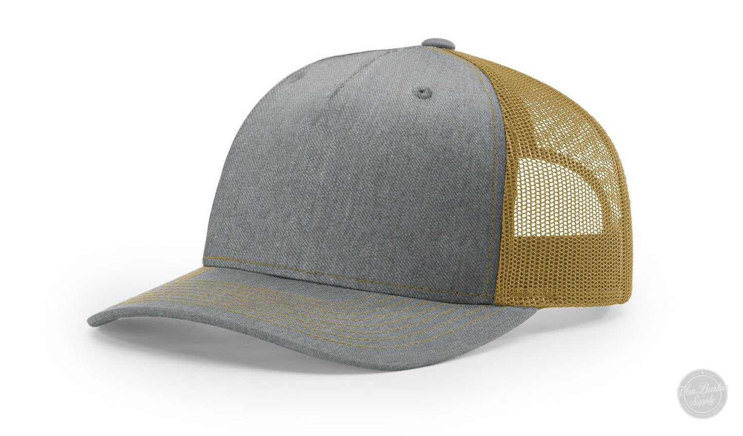 Richardson 112 FP Leather Patch Hat Hat Von Burton Supply Twill Heather/Gold