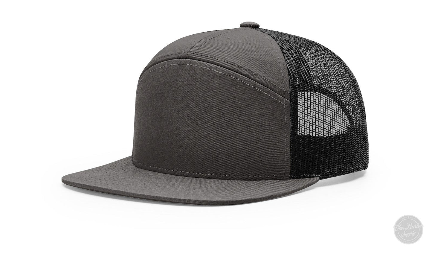 Richardson 168 7 Panel Custom Leather Patch Hat Hat Von Burton Supply Charcoal/Black