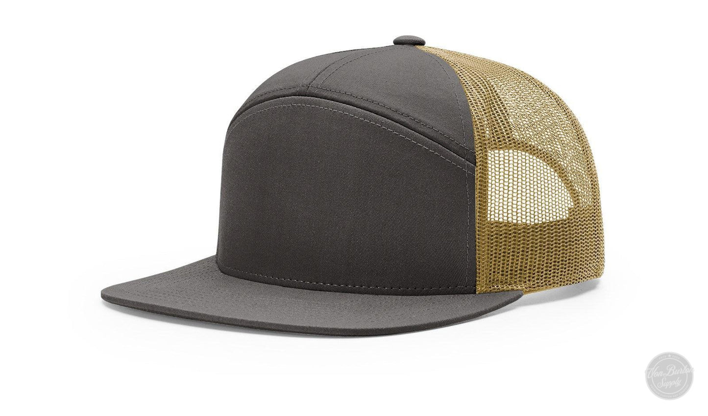 Richardson 168 7 Panel Custom Leather Patch Hat Hat Von Burton Supply Charcoal/Gold