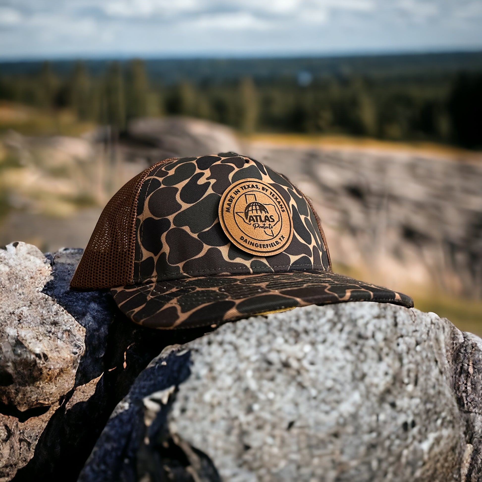 Duck Camo Five Panel Leather Patch Hat Valley Creeper Camo Hat Von Burton Supply