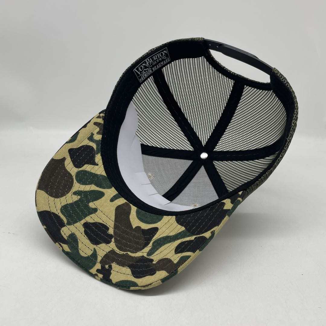Custom Vintage Duck Camo 6 Panel Leather Patch Hat Aspen Camo Hat Von Burton Supply