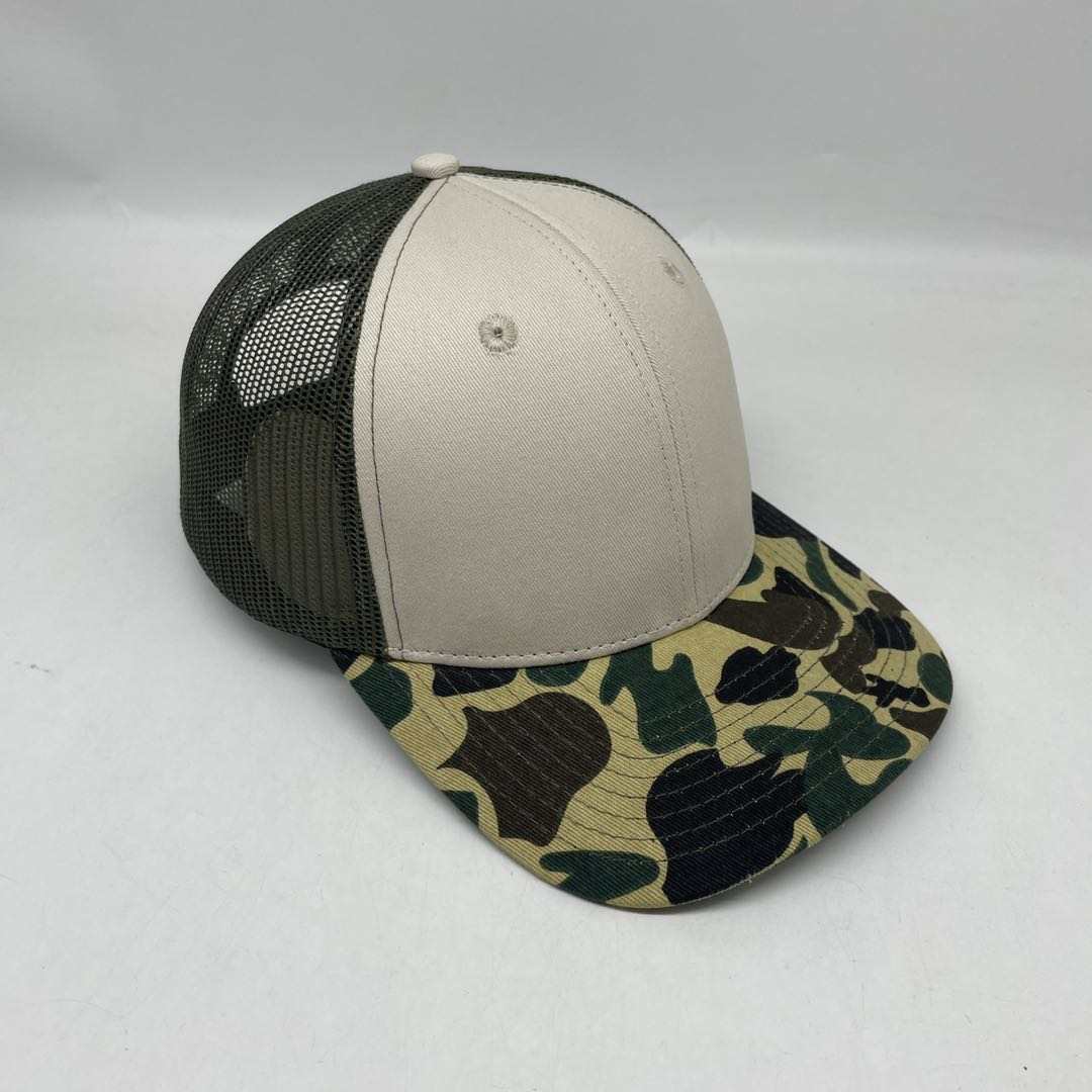 Custom Vintage Duck Camo 6 Panel Leather Patch Hat Aspen Camo Hat Von Burton Supply