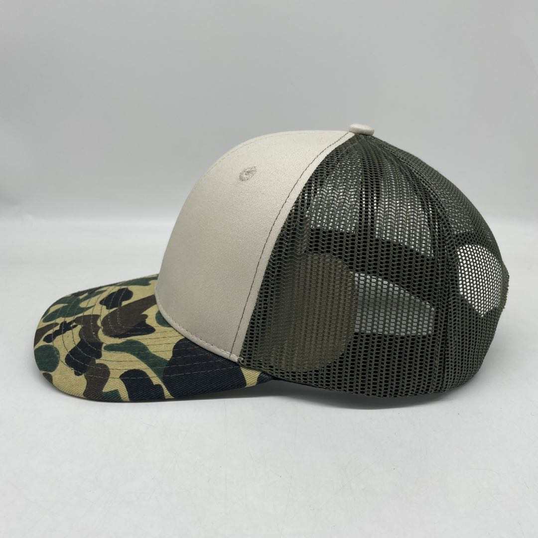 Custom Vintage Duck Camo 6 Panel Leather Patch Hat Aspen Camo Hat Von Burton Supply