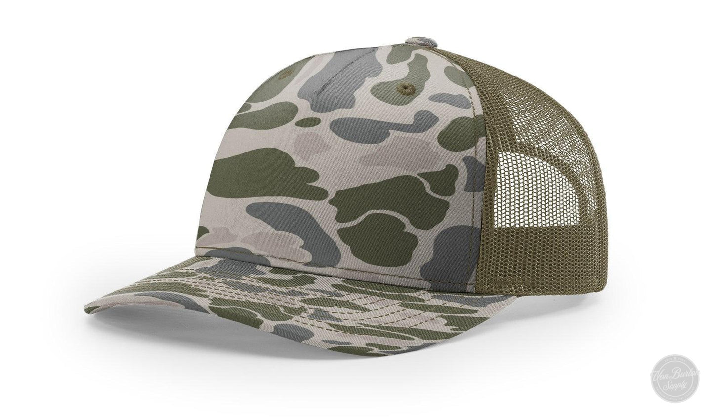 Richardson 112 PFP Duck Camo Leather Patch Hat Camo Hat Richardson Marsh/Loden Duck Camo