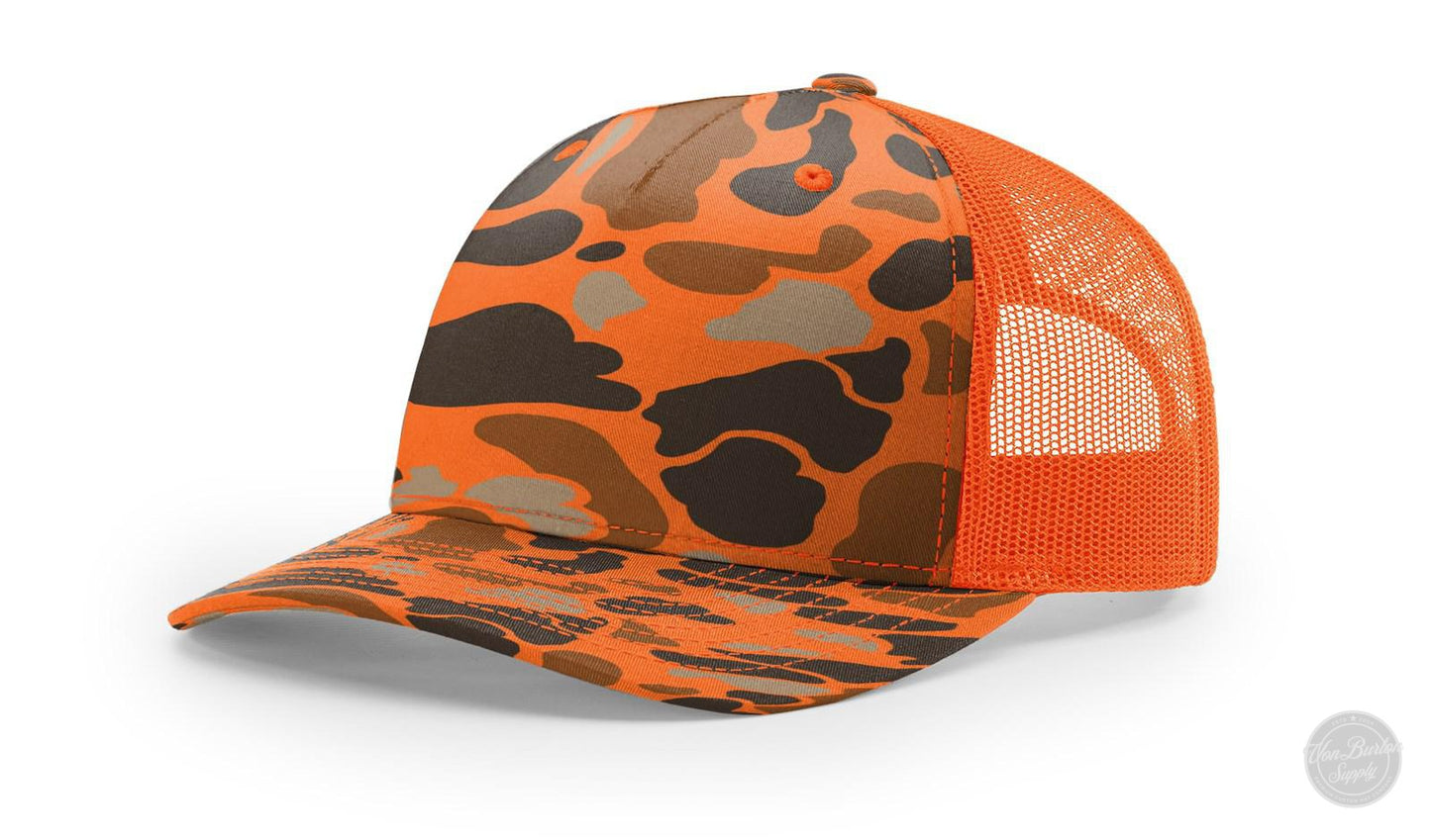 Richardson 112 PFP Duck Camo Leather Patch Hat Camo Hat Richardson Blaze/Orange Duck Camo