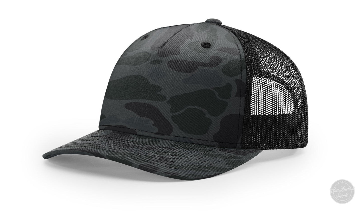 Richardson 112 PFP Duck Camo Leather Patch Hat Camo Hat Richardson Sabel/Black Duck Camo