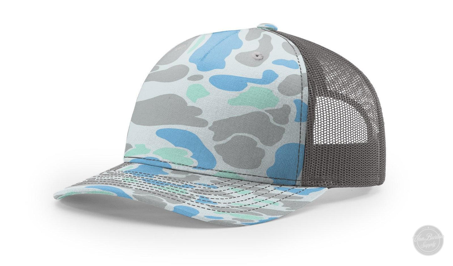 Richardson 112 PFP Duck Camo Leather Patch Hat Camo Hat Richardson Saltwater/Charcoal Duck Camo