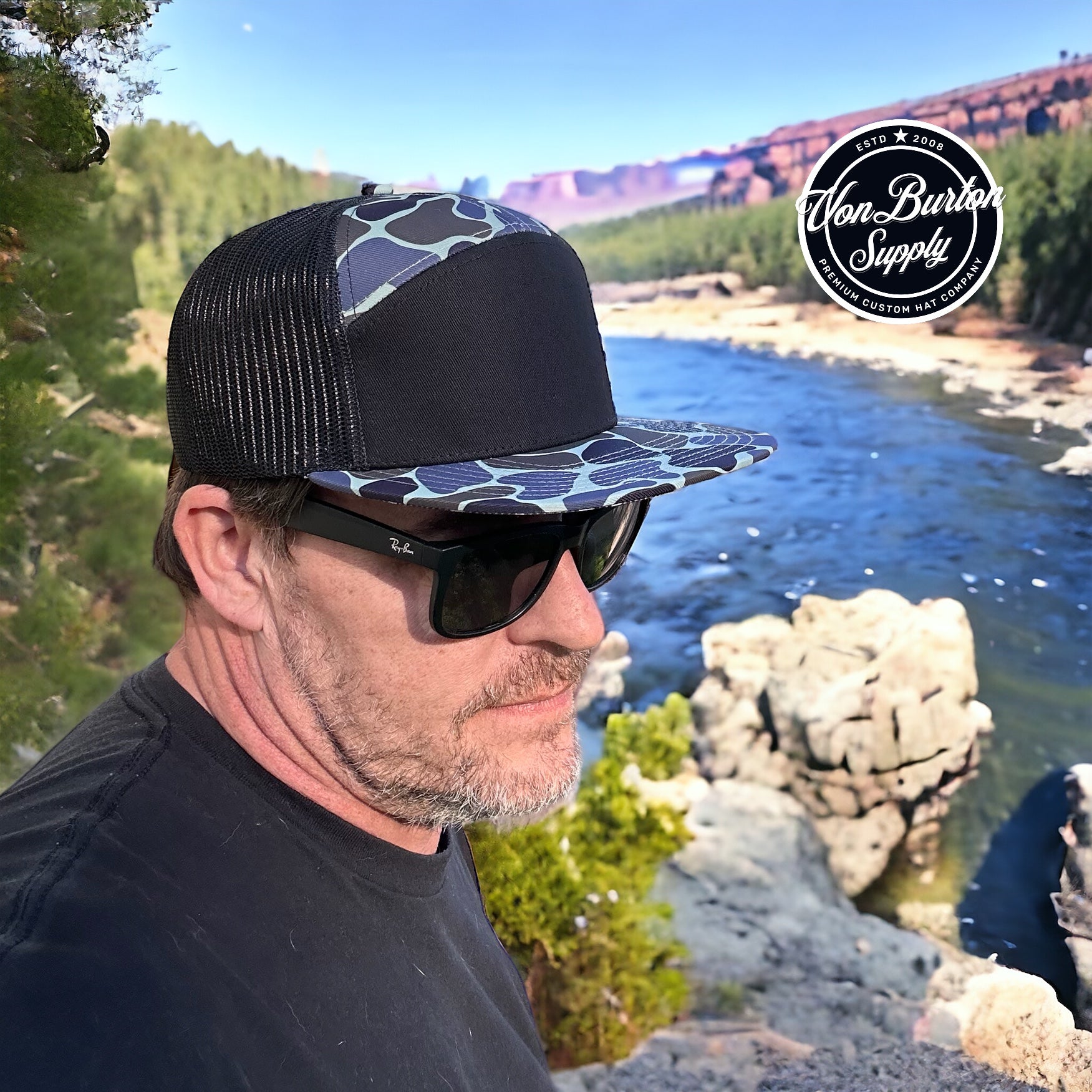 Classic Duck Camo 7 Panel Trucker Hat Granite Creeper Camo Hat Von Burton Supply
