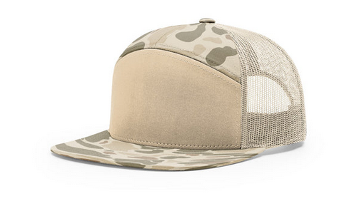 Custom Richardson 168P Duck Camo 7 Panel Leather Patch Hat Camo Hat Richardson Harvest/Sandstone Duck Camo