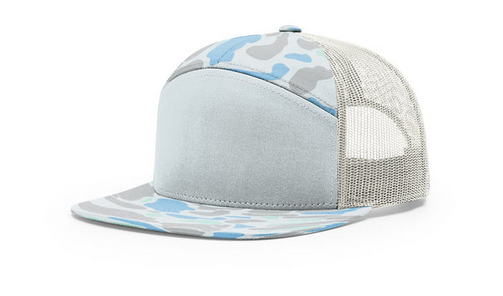 Custom Richardson 168P Duck Camo 7 Panel Leather Patch Hat Camo Hat Richardson Saltwater/Charcoal Duck Camo