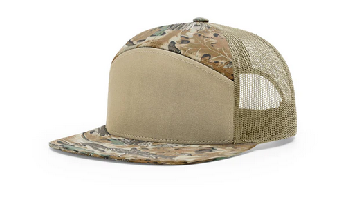Custom Richardson 168P Duck Camo 7 Panel Leather Patch Hat Camo Hat Richardson Real Tree Advantage/Khaki