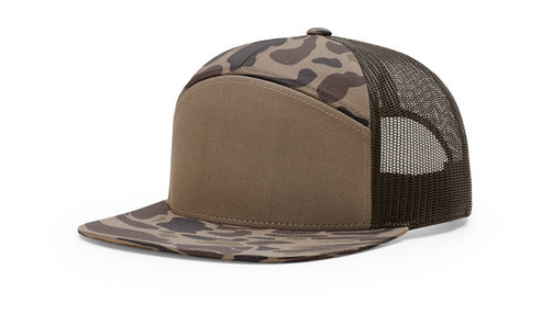 Custom Richardson 168P Duck Camo 7 Panel Leather Patch Hat Camo Hat Richardson Bark/Dark Brown Duck Camo