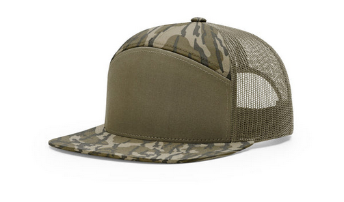 Custom Richardson 168P Duck Camo 7 Panel Leather Patch Hat Camo Hat Richardson Mossy Oak Bottomland/Loden Camo