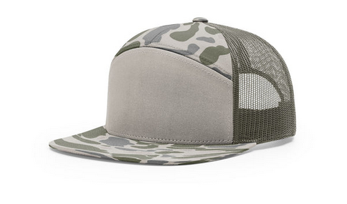 Custom Richardson 168P Duck Camo 7 Panel Leather Patch Hat Camo Hat Richardson Marsh/Loden Duck Camo