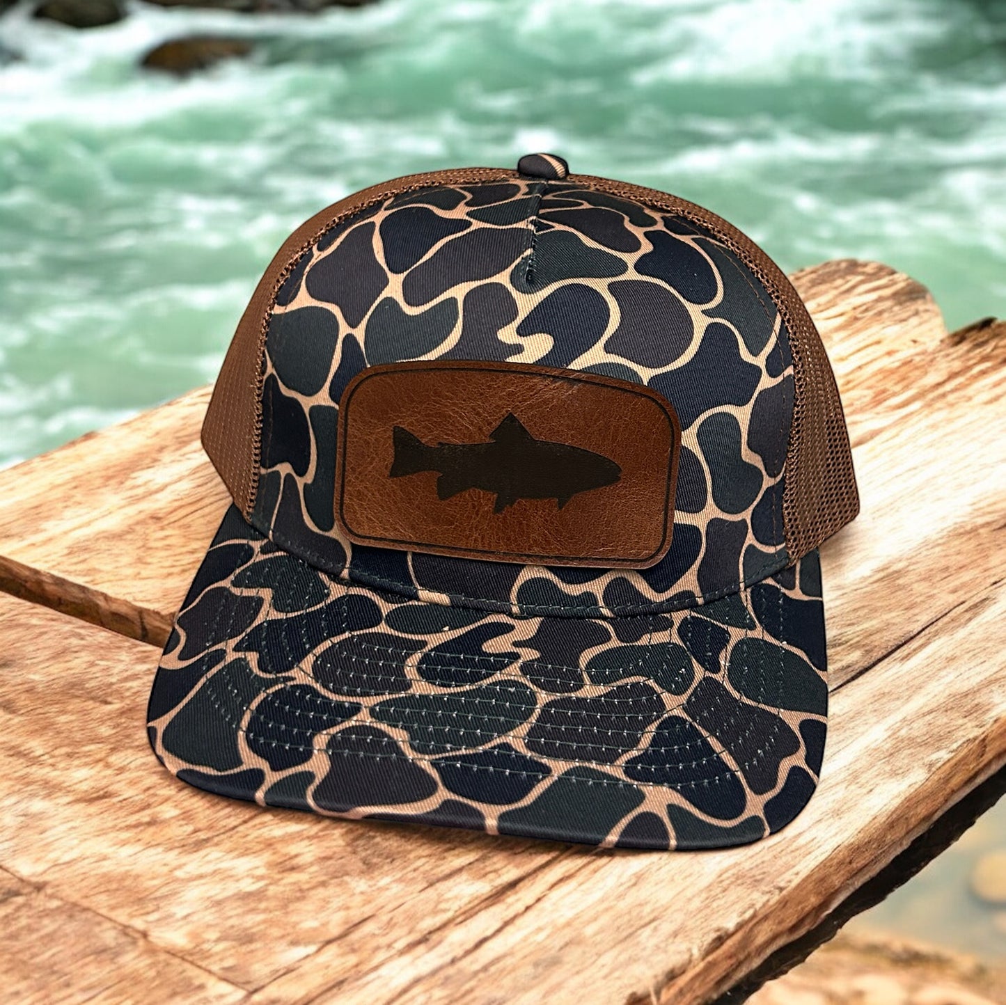 Duck Camo Five Panel Leather Patch Hat Valley Creeper Camo Hat Von Burton Supply