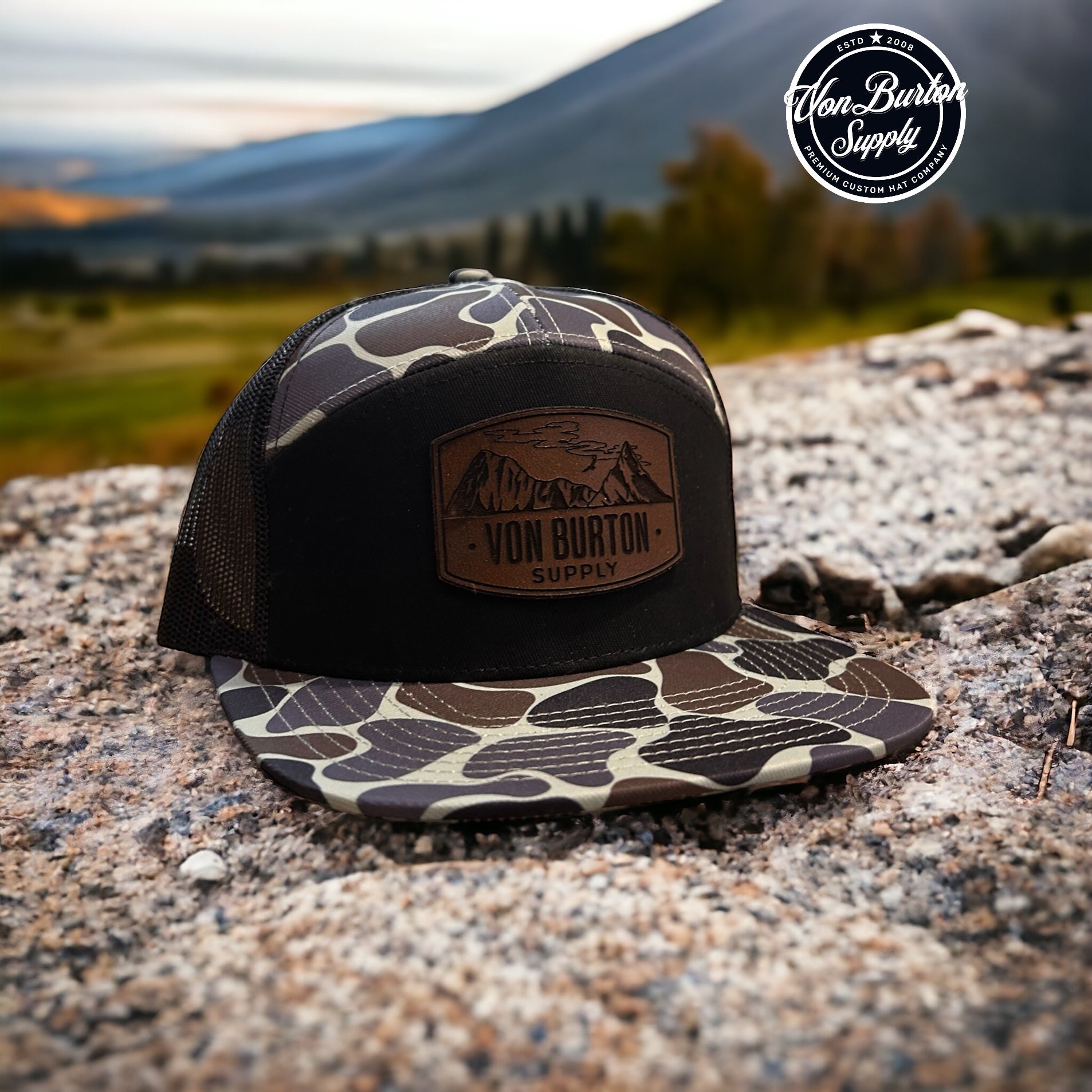 Classic Duck Camo 7 Panel Trucker Hat Granite Creeper Camo Hat Von Burton Supply