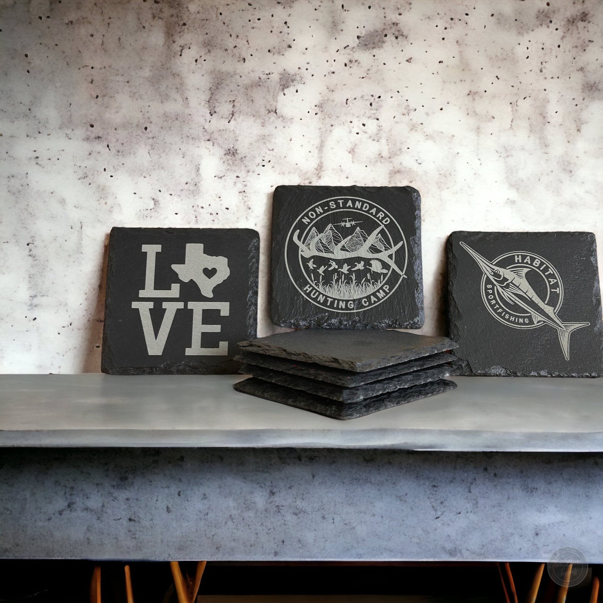 Custom Engraved Black Slate Coaster  Von Burton Supply
