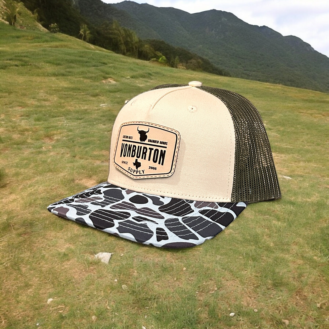 Duck Camo Leather Patch Hat Ponderosa Von Burton Supply