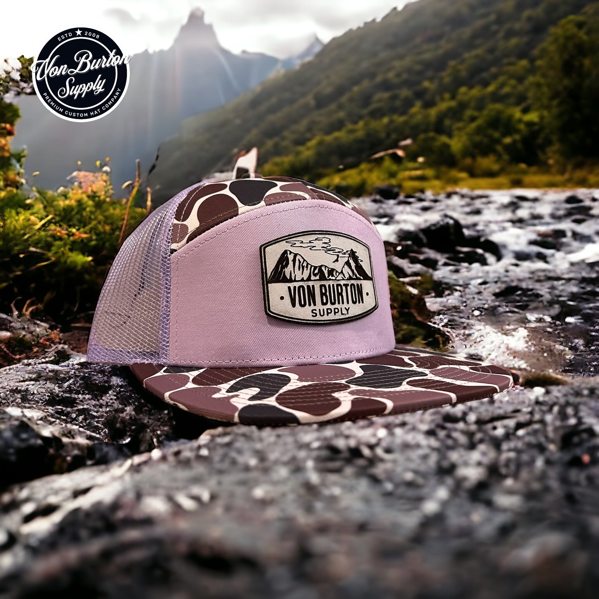 Classic Duck Camo 7 Panel Hat Fireweed Camo Hat Von Burton Supply