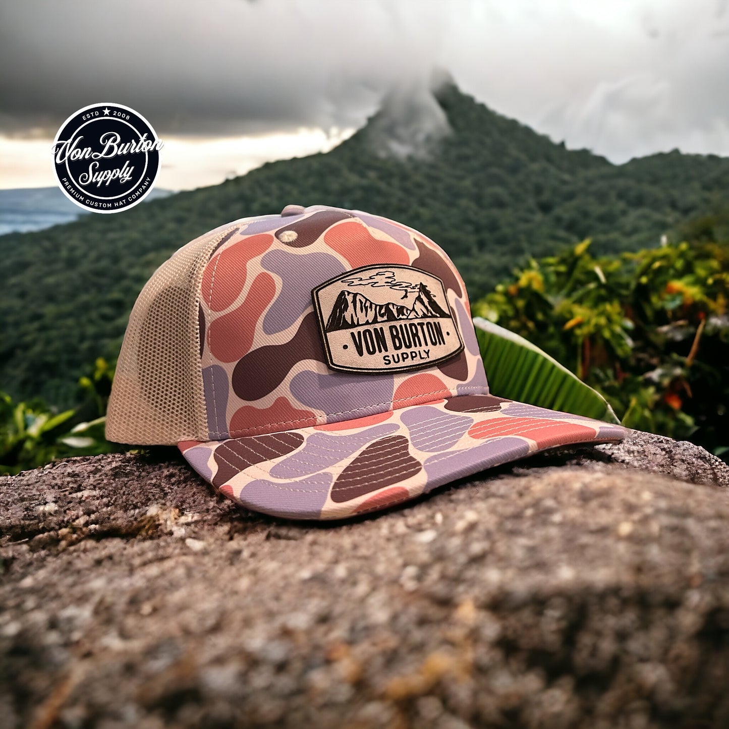 Coral Tide Creeper Duck Camo Five Panel Trucker Hat Von Burton Supply