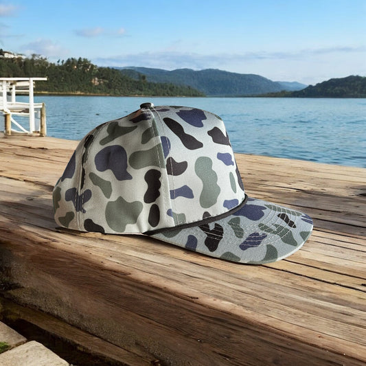 blue duck camo hats, custom camo patch hats, custom patch hats, leather patch ahts