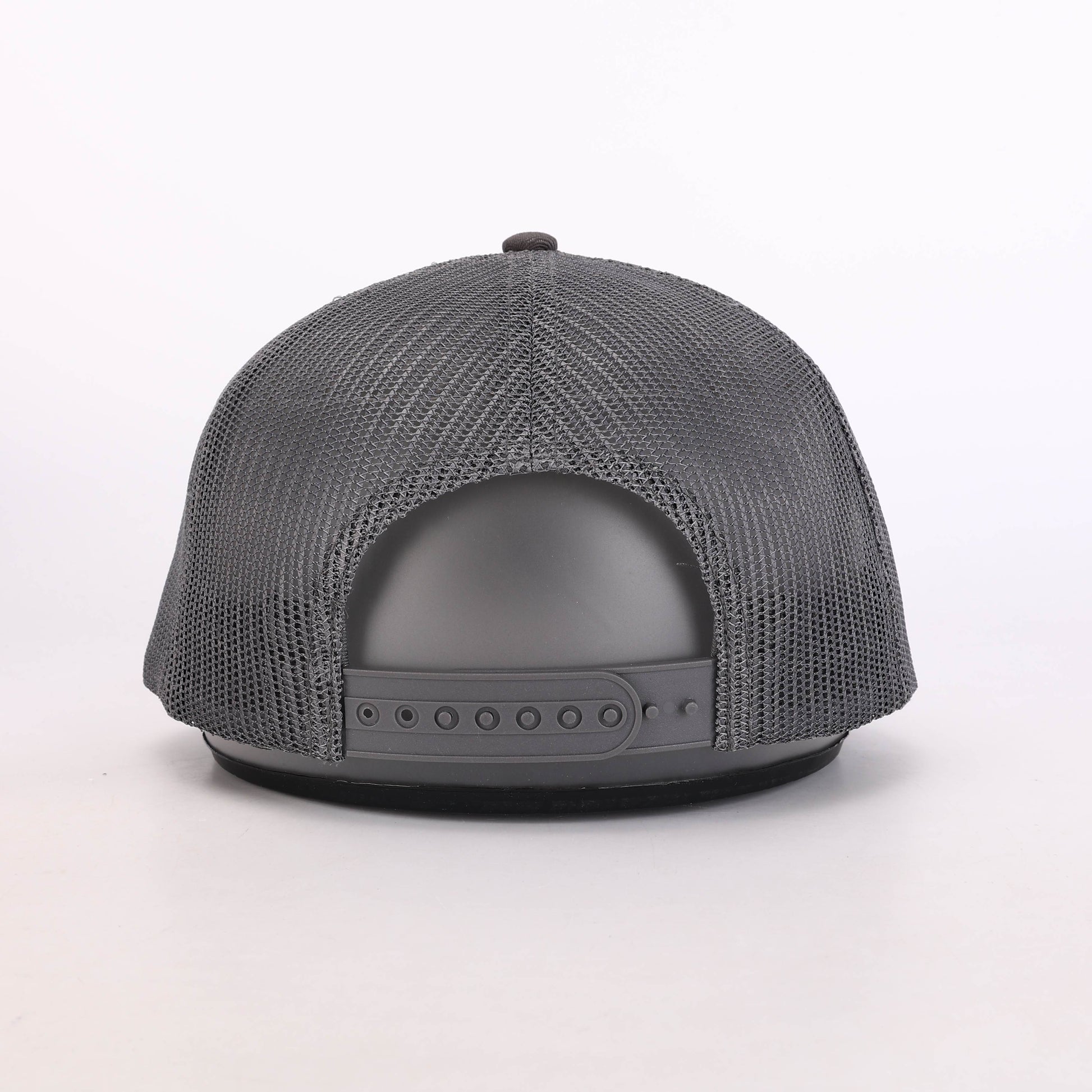 Dad Hat Mesh Trucker Cap - Gray Canvas, Black Leather Patch, Adjustable, One Size Fits Most