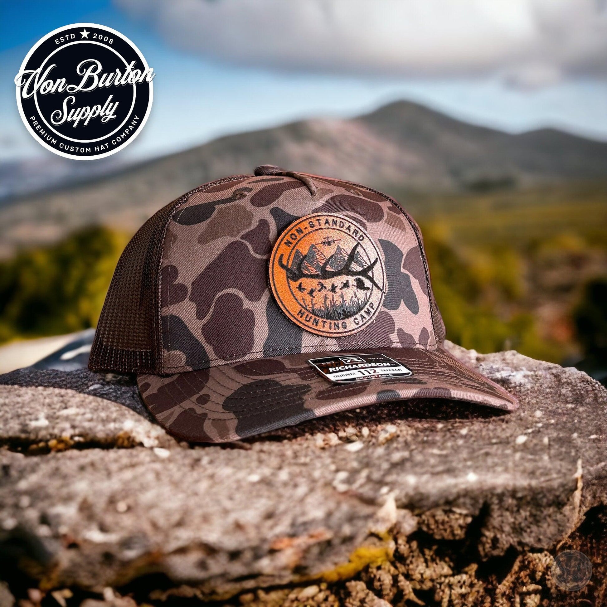 New Old School Duck Camo with Leather Patch Hat