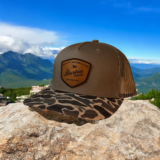 Custom Duck Camo Leather Patch Trucker Hat Cascade Camo Hat Von Burton Supply   