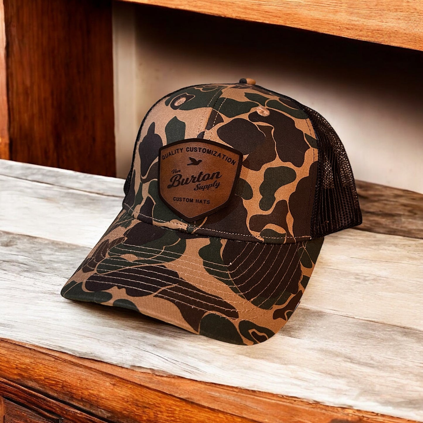 Retro Duck Camo 6 Panel Trucker Hat Platte River Camo Hat Von Burton Supply   