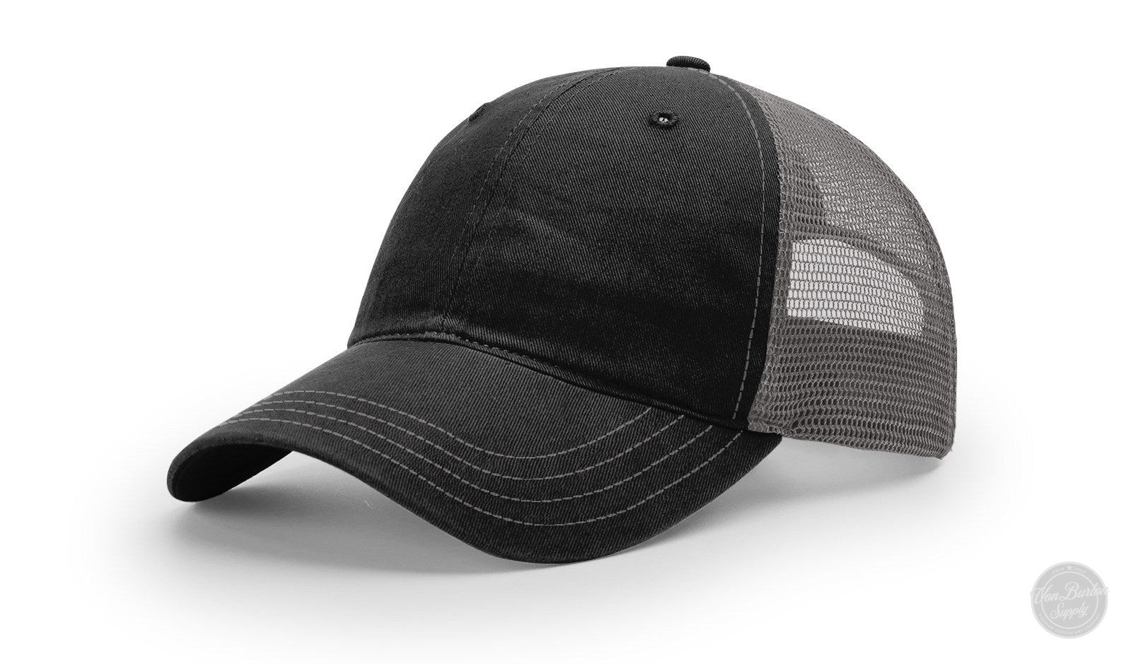 Richardson 111 Garment Washed Leather Patch Trucker Hat-Von Burton Supply-Black/Charcoal-Richardson 111 Garment Washed Custom Leather Patch Trucker Hat-Von Burton Supply Co.