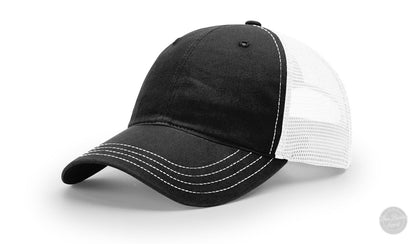 Richardson 111 Garment Washed Leather Patch Trucker Hat-Von Burton Supply-Black/White-Richardson 111 Garment Washed Custom Leather Patch Trucker Hat-Von Burton Supply Co.