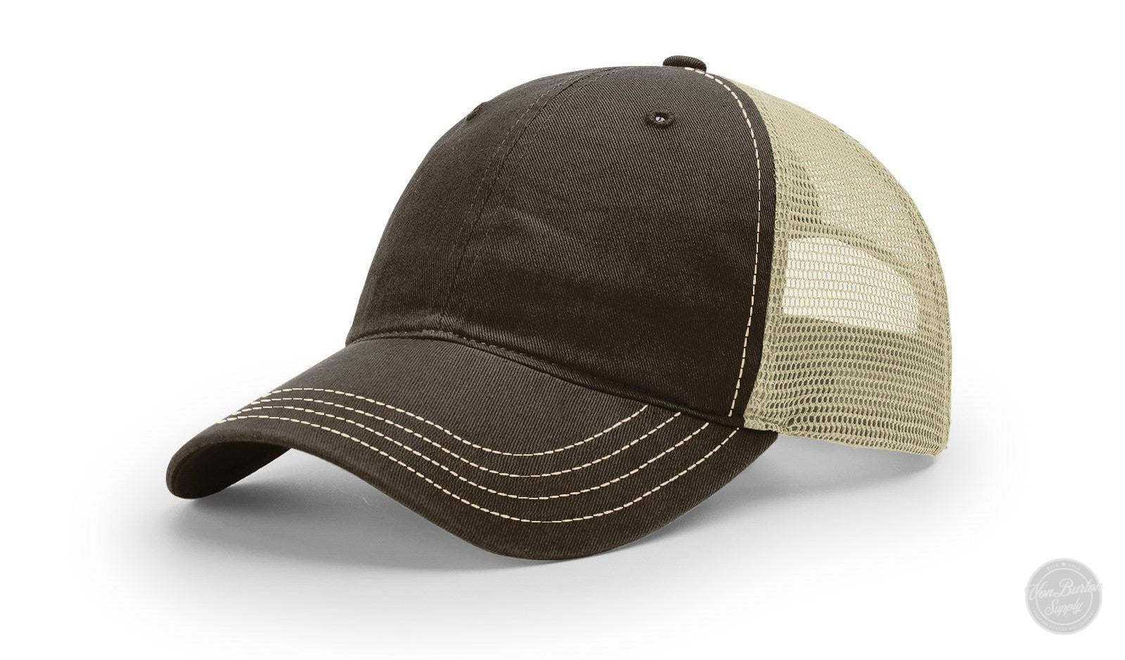 Richardson 111 Garment Washed Leather Patch Trucker Hat-Von Burton Supply-Brown/Brown-Richardson 111 Garment Washed Custom Leather Patch Trucker Hat-Von Burton Supply Co.