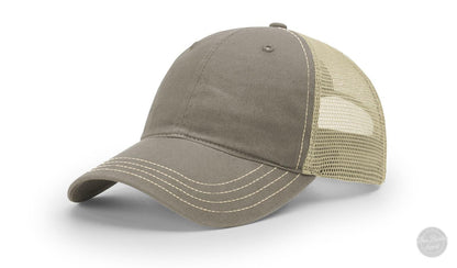 Richardson 111 Garment Washed Leather Patch Trucker Hat-Von Burton Supply-Driftwood/Khaki-Richardson 111 Garment Washed Custom Leather Patch Trucker Hat-Von Burton Supply Co., leather patch hats, leather patch hat, custom leather patch hats wholesale, wholesale custom hats, printed hats