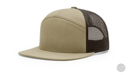 Richardson 168 7 Panel Trucker Custom Leather Patch Hat-Light Khaki/Brown-Von Burton Supply Co., Richardson 168 7 Panel Trucker Custom Leather Patch Hat-Black-Von Burton Supply Co., leather patch hats, custom patch hats, custom hats in texas, custom leather hat patches, custom richardson leather patch hats, custom richardson trucker hats